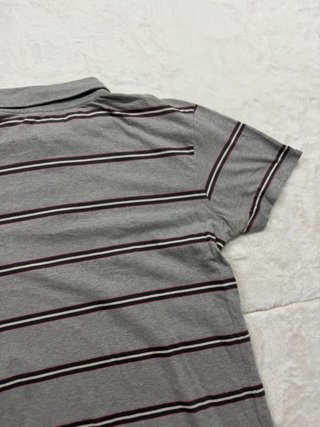 Vintage Grey Striped Polo Shirt Short Sleeve