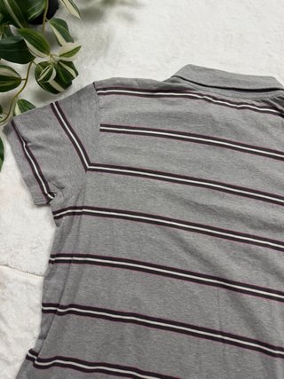 Vintage Grey Striped Polo Shirt Short Sleeve