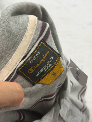 Vintage Grey Striped Polo Shirt Short Sleeve