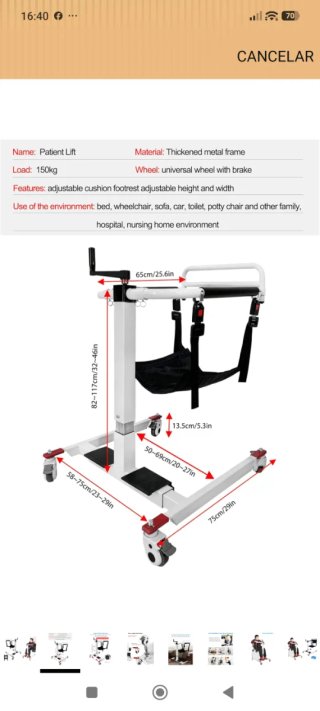 Silla de transferencia/grúa para persona dependien