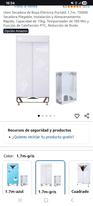 Secadora de ropa eléctrica portátil Uten 1.7m
