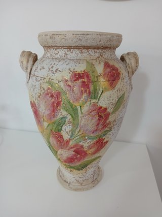 Vaso Anfora Ceramica Dipinto Mano Fiori