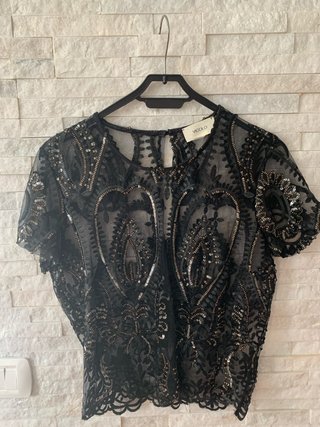 Camicetta Vicolo nera con paillettes