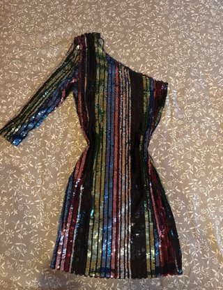 Vestido lentejuelas rayas asimétrico