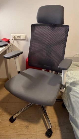 Silla ergonómica HOLLUDLE gris y blanca