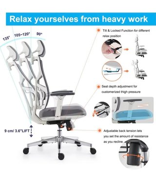 Silla ergonómica HOLLUDLE gris y blanca
