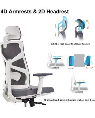 Silla ergonómica HOLLUDLE gris y blanca