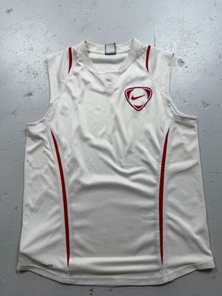 Nike White Sleeveless Jersey Red Swoosh Vintage