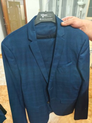 Traje de hombre azul verdoso a cuadros