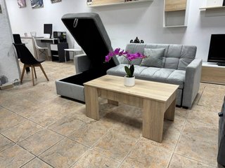 Sofá Cama Gris con Arcón y Reclinable
