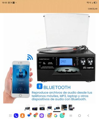 Digitnow! Tocadiscos CD USB AM/FM Cassette