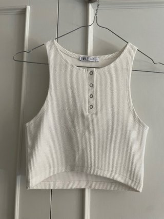 Top Zara Blanco Corto Botones