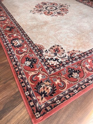 Alfombra de lana Oriental Beige y Roja