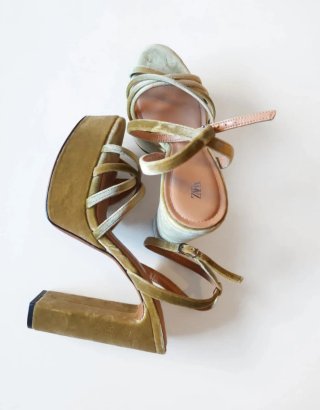 Sandalias Zara Plataforma Verde Talla 37