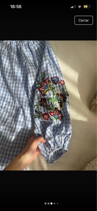 Blusa/Vestido corto cuadros bordado flores