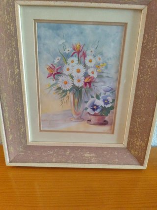 Cuadro flores en marco madera