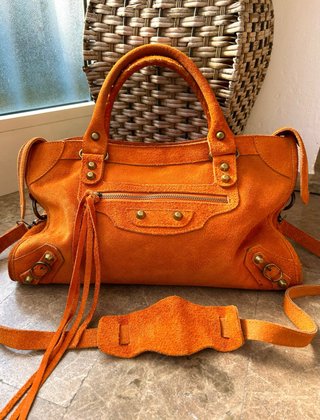 City bag pelle scamosciata orange style motorcyle
