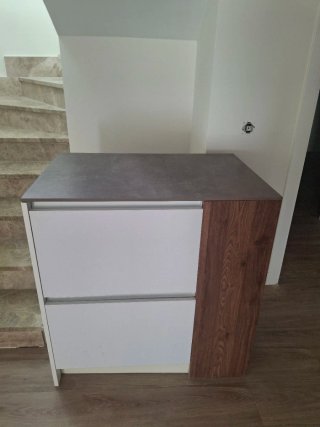 Mueble isla cocina cajones mármol y madera