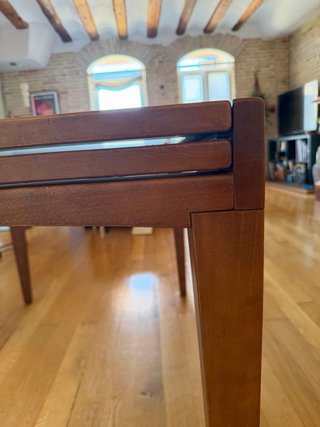 Mesa extensible madera y cristal 70s. Buen estado.