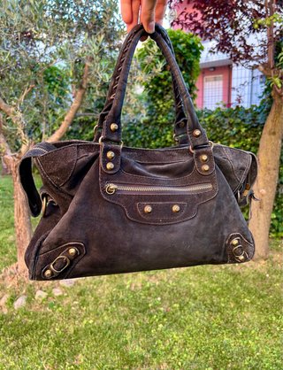 Borsa city pelle scamosciata nera made italy