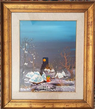 Quadro Naif Anni '70 Cornice Dorata