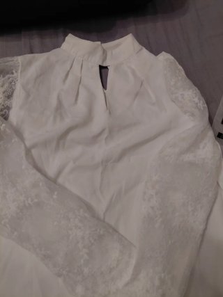 Blusa bianca manica pizzo collo alto XL
