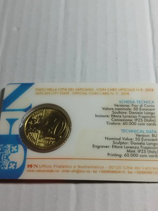 Vaticano 0,50€ 2018 Coin Card N°9