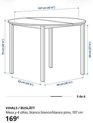 Mesa de comedor redonda blanca y 4 sillas