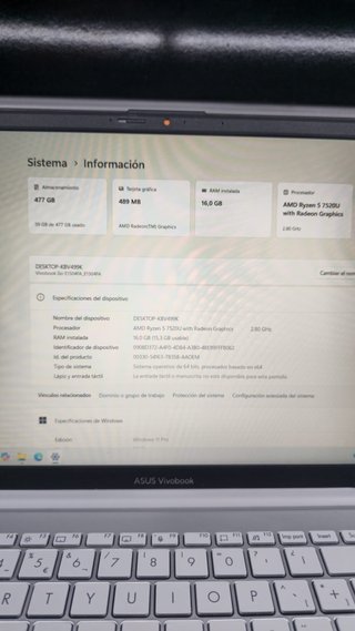 Portátil Asus Vivobook Go 15 Ryzen 5 16gb ram ddr5