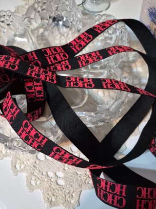 Cinta Carolina Herrera Logo Negro/Rojo