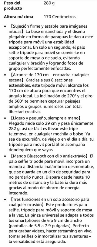 Tripode Selfie Movil 170cm Palo Selfie Bluetooth