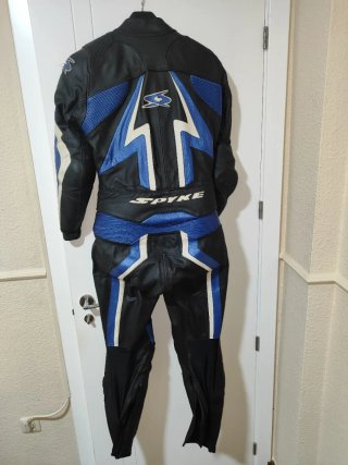 Traje de moto cuero SPIKE azul y blanco