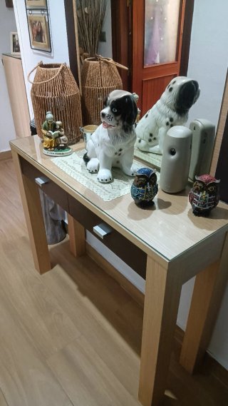 Mueble recibidor madera y microfibra