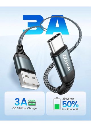 Cable USB C ZKAPOR 3M Carga Rápida