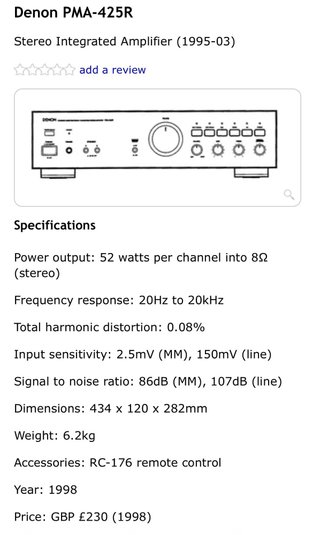 Amplificador Denon PMA-425R Negro