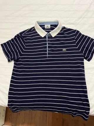 Polo Lacoste Rayas Azul y Blanco