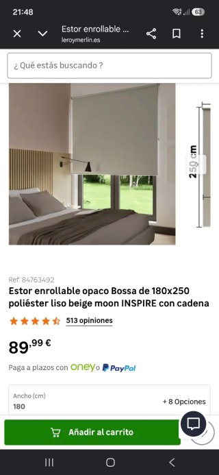Estor enrollable Bossa 180x250 beige Leroy Merlin