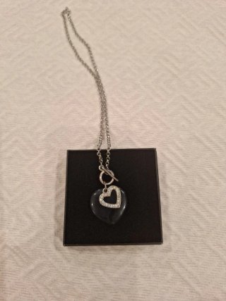 Collar Corazón Doble Plata y Azul marino