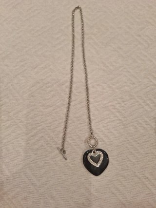 Collar Corazón Doble Plata y Azul marino