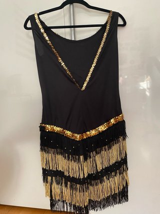 Vestido Charleston Flecos Negro y Dorado