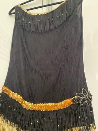 Vestido Charleston Flecos Negro y Dorado