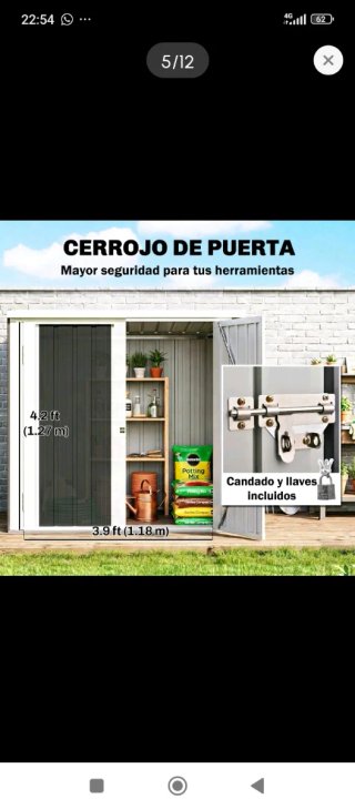 Caseta de jardín metálica gris y blanca