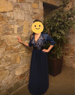 Vestido largo fiesta azul marino con encaje