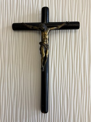 Crucifijo Antiguo Bronce y Madera Ebonizada