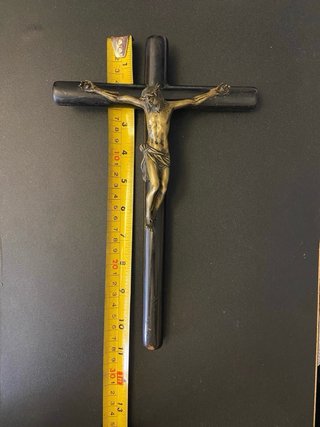 Crucifijo Antiguo Bronce y Madera Ebonizada