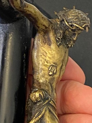 Crucifijo Antiguo Bronce y Madera Ebonizada
