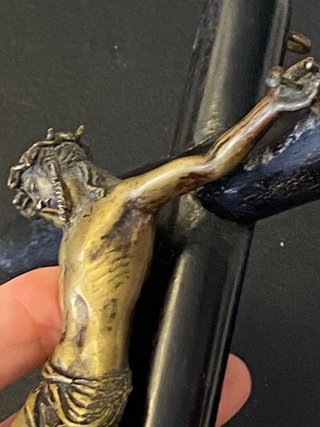 Crucifijo Antiguo Bronce y Madera Ebonizada