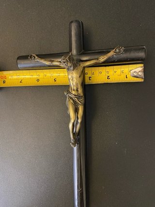 Crucifijo Antiguo Bronce y Madera Ebonizada