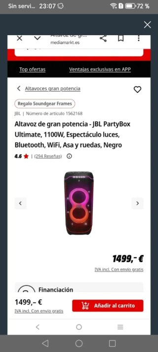 Altavoz JBL PartyBox Ultimate 1100W