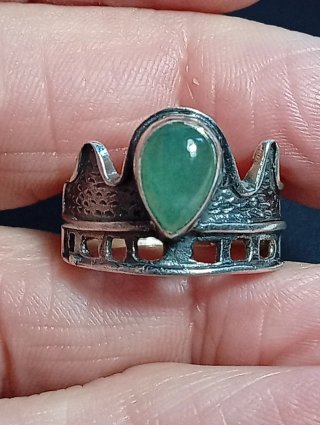 Anillo Plata Ley Corona piedra crisiprasa